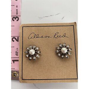 Allison Reed Floral Earrings-Rhinestones & Faux Pearl-NWOT